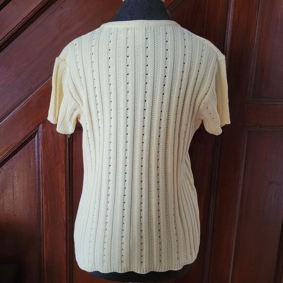 Eddie Bauer Womens Yellow Short Sleeve Ribbed Knit Cotton Sweater M - Picture 5 of 9